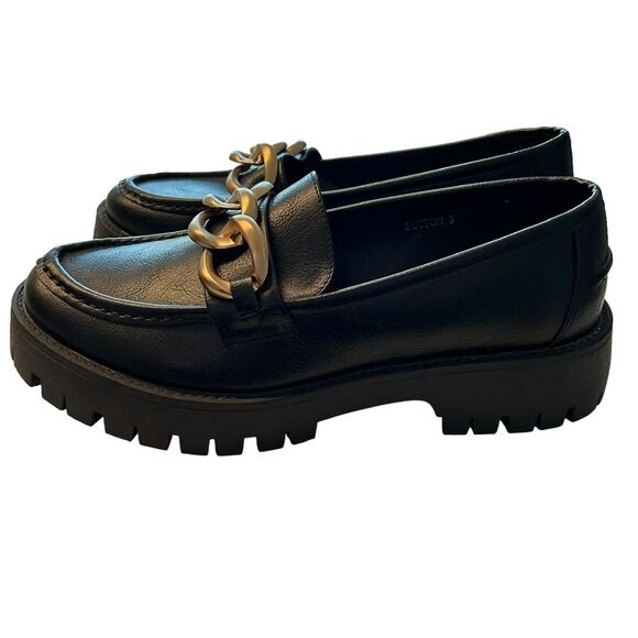 CCOCCI Women’s 9 Sutton Loafers Black Chunky Gold Chain‎ Accent Lug Academia - Picture 5 of 11